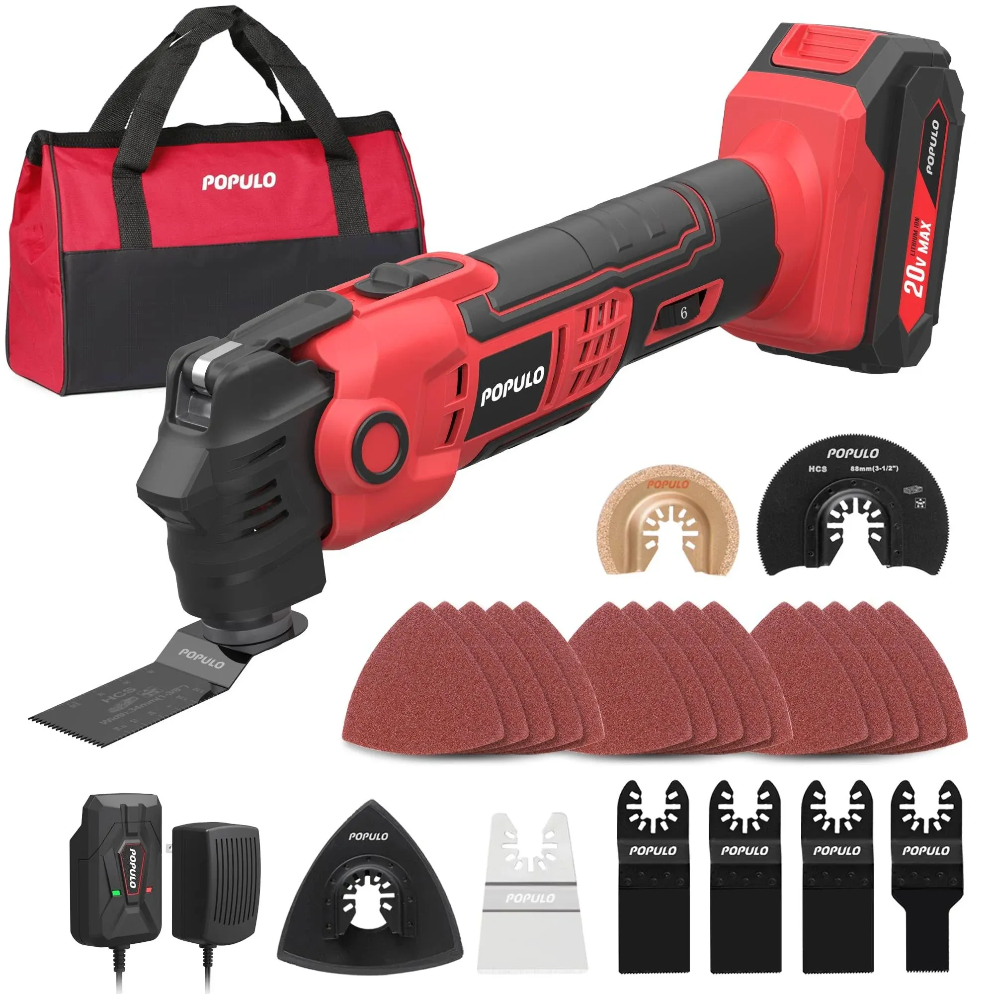 POPULO 20V Cordless Oscillating Tool Kits, 22000 OPM Variable Speed, 4.5 ...