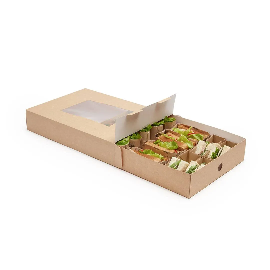 Restaurantware-17.7 x 12.2 x 3.2 Inch Catering Trays, 10 Grease-Resistant Catering Boxes - Cover With Window Included, Side Lock, Kraft Paper Catering Food Containers, Inserts Sold Separately