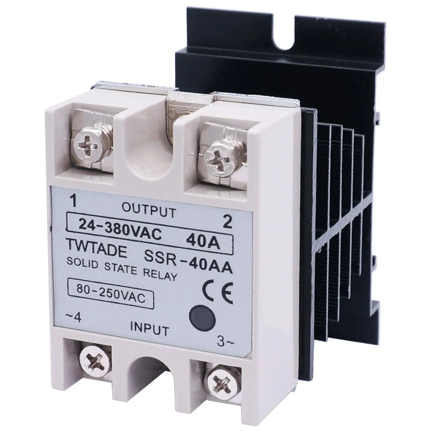 TWTADE SSR-40 AA 40A AC 80-250V to AC 24V-380V SSR Solid State Relay + Heat Sink