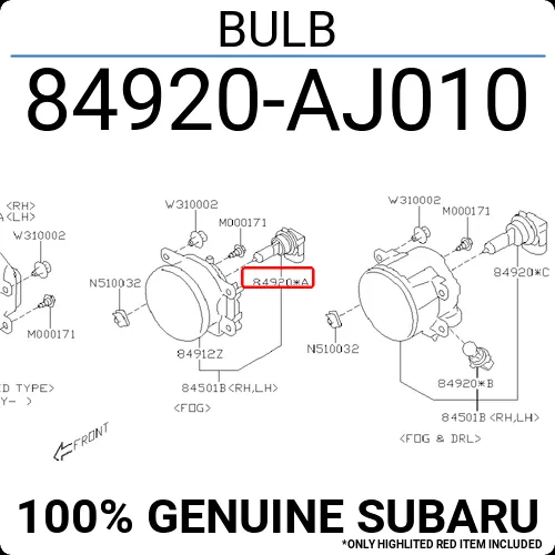 OEM NEW 2013-20 Subaru WRX STI Crosstrek Forester Legacy Fog Lamp Bulb 4920AJ010