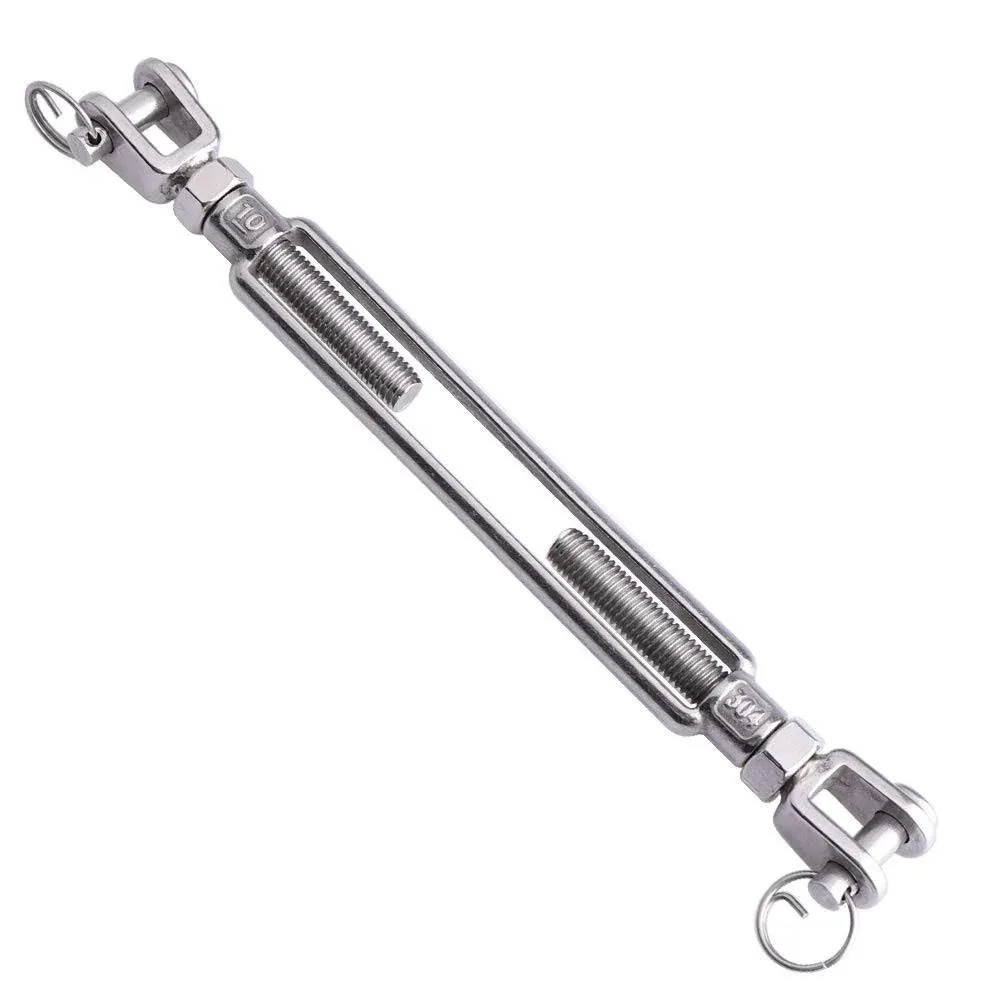 Stainless Steel 3/8 Inch M10 Jaw &amp; Jaw Turnbuckle 1200 Lbs Load For Wire Rope Ca