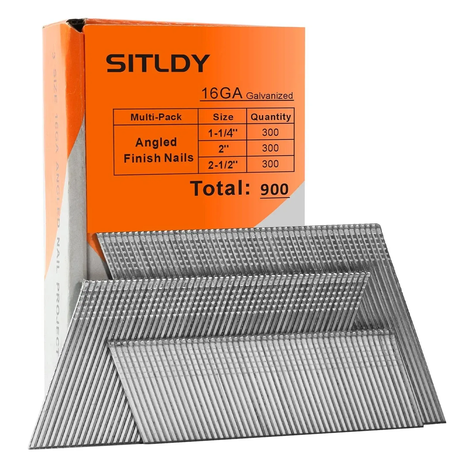 SITLDY 16 Gauge Angled Finish Nails, 20-Degree, 900-Pack (1-1/4", 2", 2-1/2", 300 ...