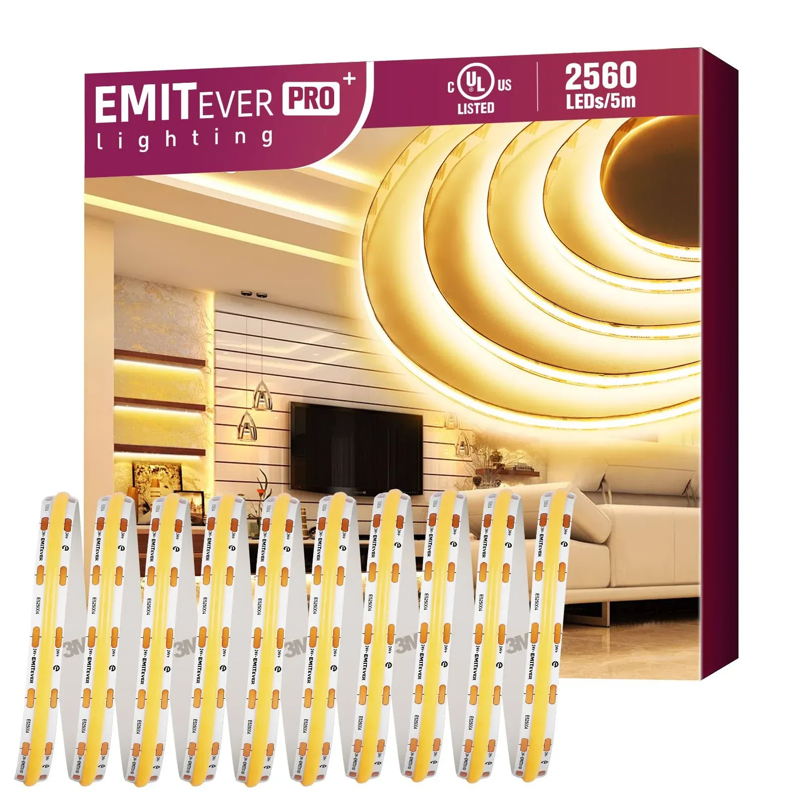 EMITEVER COB LED Strip Lights Warm White, 3000K Tape Light Premium High Density ...