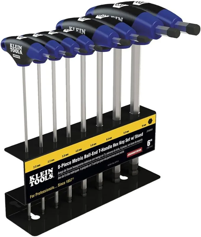 Klein Tools JTH68MB Hex Kit Set, Metric Ball End T-Handle Hex Key Allen Wrench Set with 6-Inch Blades, Stand Included, 8-Piece