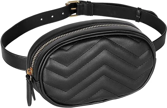 Geestock Black Fanny Packs, Leather Waist Bags for Women, Waterproof Belt Bag, Crossbody Bag, Stylish Bumbag for Party, Travel, Gift