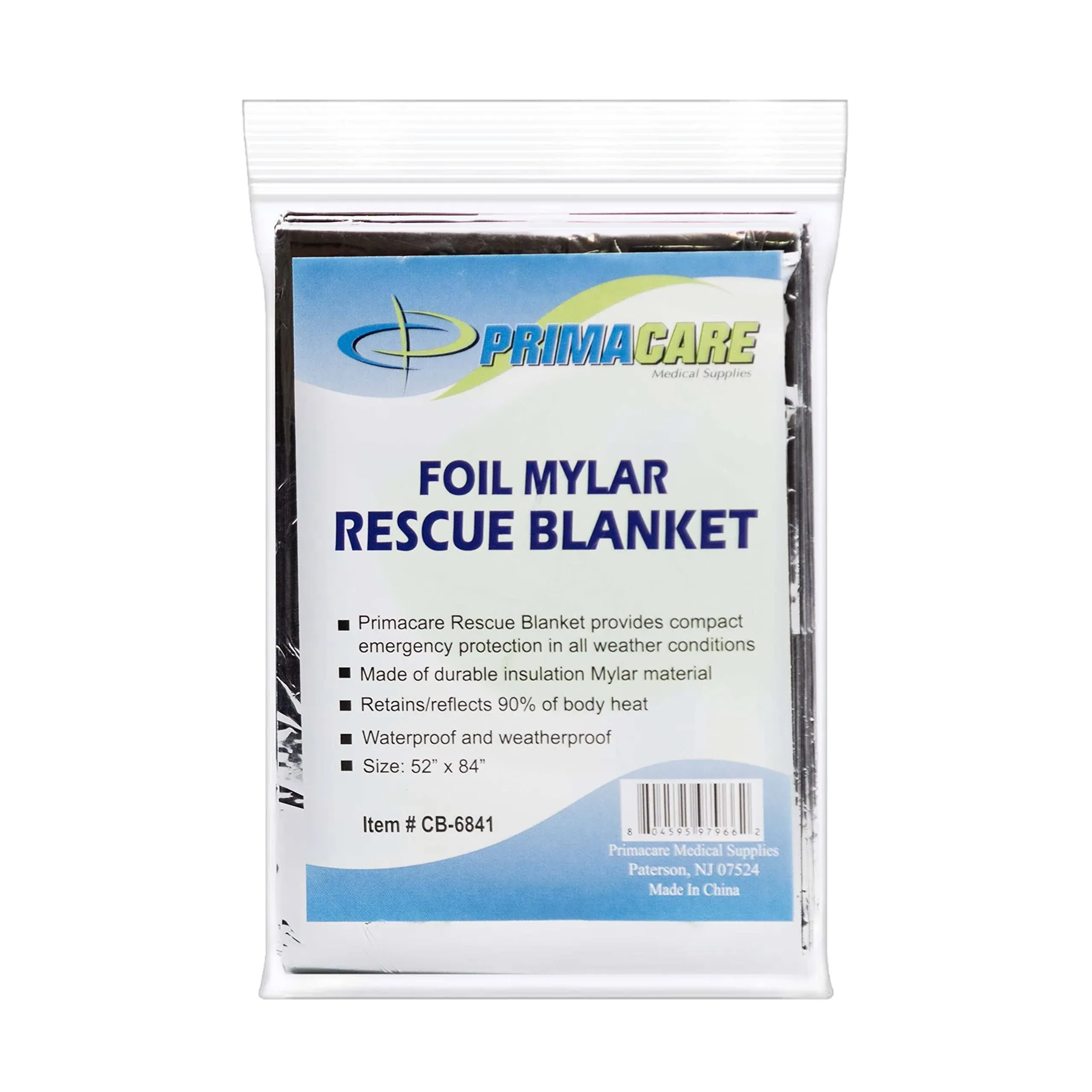 Qty 6 PrimaCare CB-6841 82x54 inch Emergency Foil Mylar Thermal Blanket