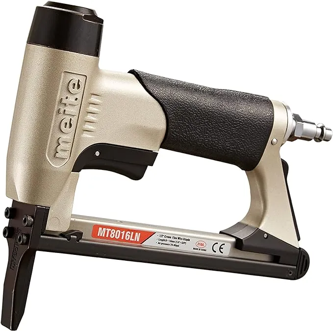 meite MT8016LN Pneumatic Upholstery Stapler 21 Gauge 80 Series 1/2-Inch Crown 1/4" to 5/8" Length Air Fine Wire Stapler Gun with Long Nose