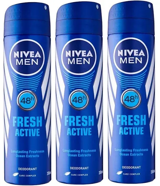 Nivea for Men Spray Deodorant, Fresh Active, 150 ml (Pack of 3)