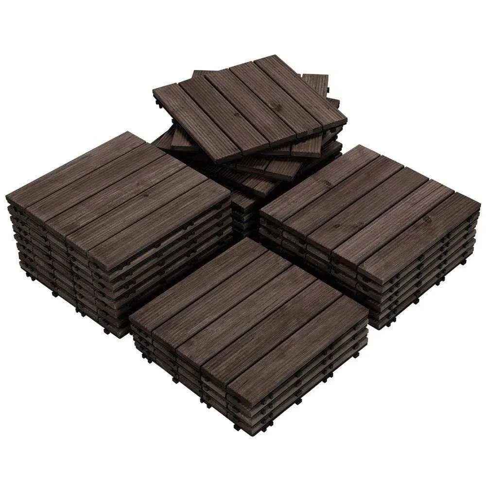 Easyfashion 27Pieces12x12 Wooden Floor Tiles for Outdoor and Indoor Natural Wood