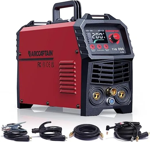 ARCCAPTAIN TIG Welder 200A, High Frequency 110v/220v Dual Voltage TIG/Stick/Arc 2 in 1 Welder LED Digital Display Welding Machine with 2T/4T Function and Tungsten Electrode