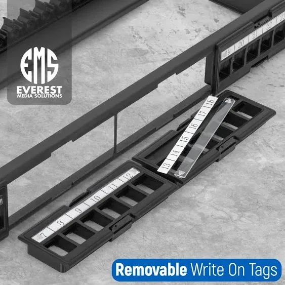 Everest 24 Port Keystone Patch Panel (2-Pack) - Removable 6-Port Panels - Use with Slim Profile Keystones ONLY (Wider Jacks May not fit Side by Side) - with Adjustable Rear Cable Management Bar