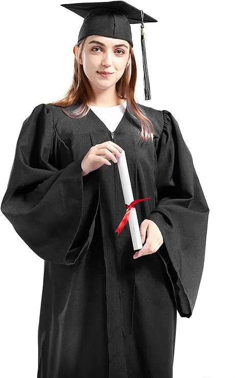 Graduation Cap Gown 2024 Year Charm for College High School Graduates 54" (Fit 5'9"~5'11") Black