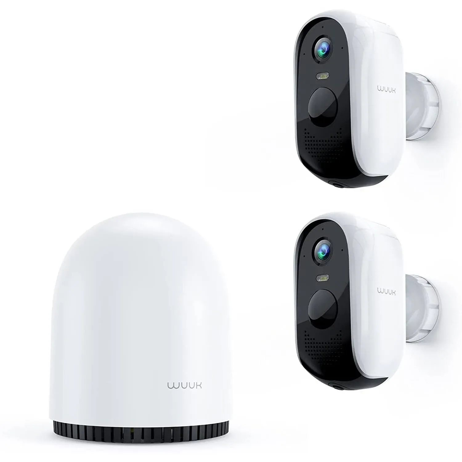 WUUK 2 Cameras for Home Security Outdoor Wireless WiFi, No Subscription, 2K Battery Powered Outdoor Wireless Security Camera with Base Station, IP67, 32GB Local Storage, Google & Alexa Compatible