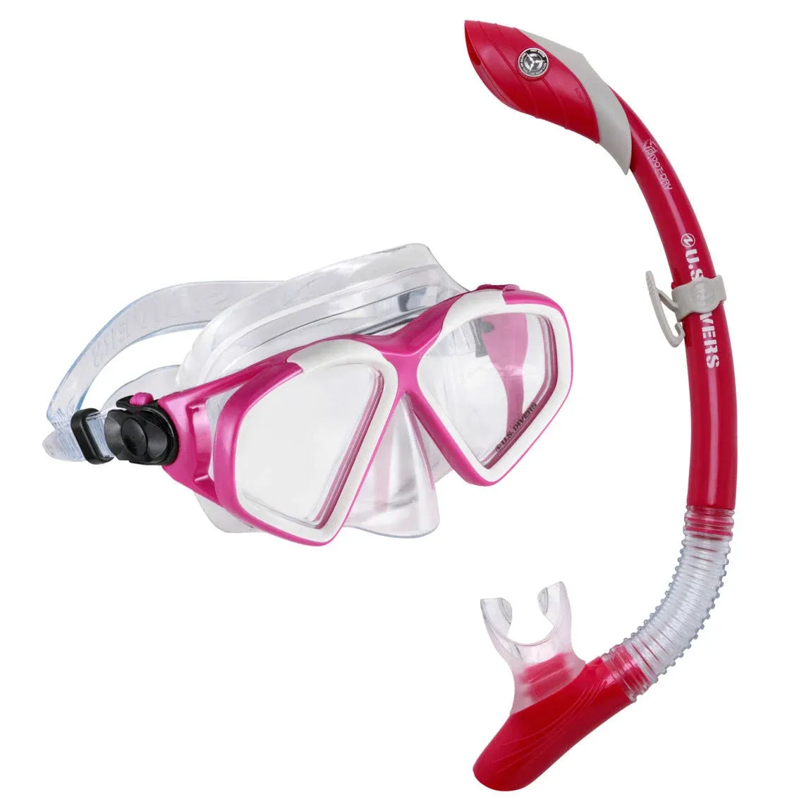 U.S. Divers Cozumel TX Snorkeling Mask and Island Dry Snorkel Combo - Grey/Berry