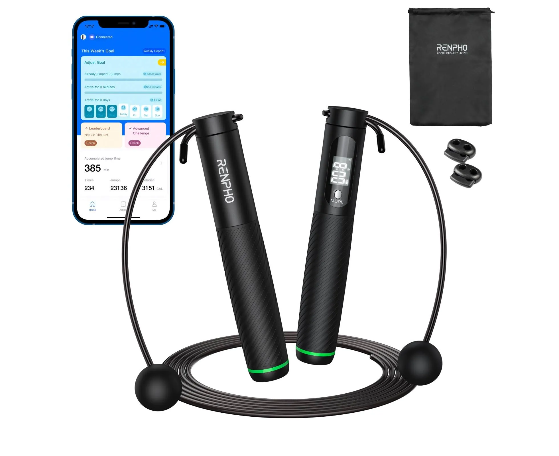 RENPHO Cordless Jump Rope, Weighted Jump Rope with Counter, Jump Ropes for Fitness, Smart Skipping Rope for Crossfit, Gym, Burn Calorie, APP Data Analysis, at-Home-Workout for Women Men Adult Kids