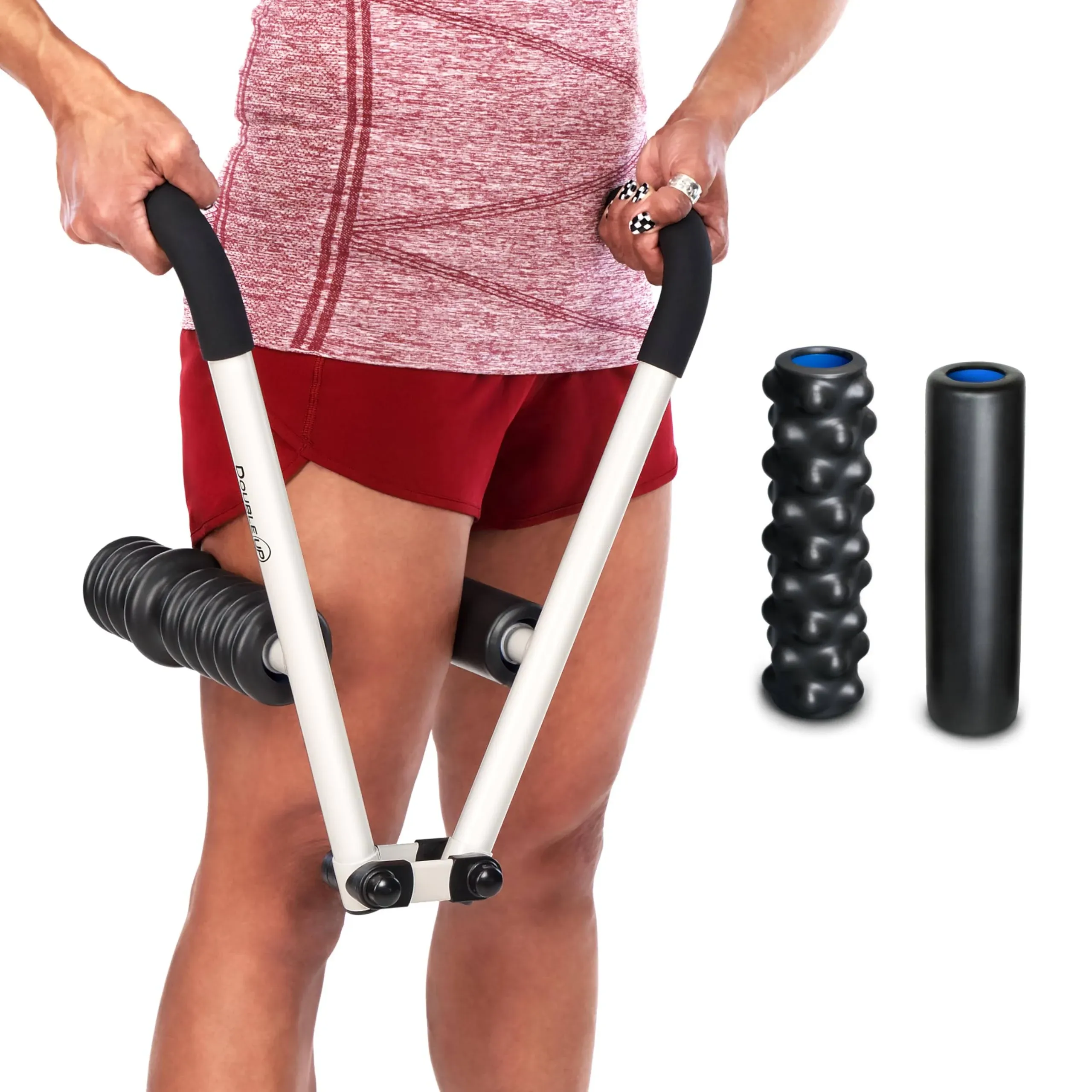 DoubleUP Roller Therapy Kit - White - Muscle Massager with Lever-Action Pressure Control and Quick-Change Rollers