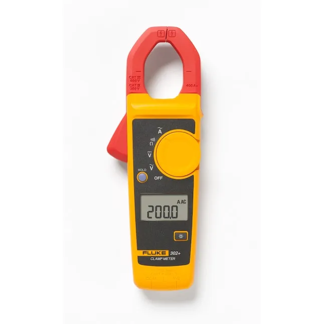 Fluke 302+ Digital Clamp Meter, 30mm Jaw, Measures AC Current to 400A, Measures AC/DC Voltage to 600V, Resistance, Continuity, and Capacitance Measurements, Includes 2 Year Warranty