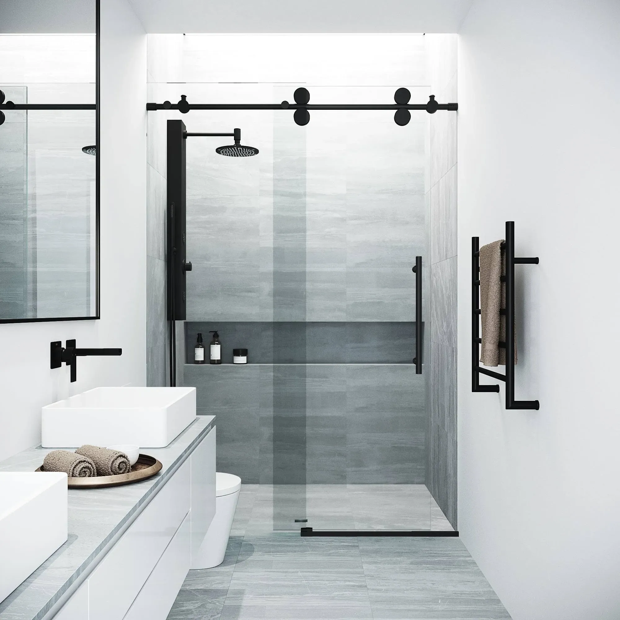 Vigo VG6041MBCL6074 Elan Adjustable Frameless Sliding Shower Door with Matte Black Hardware