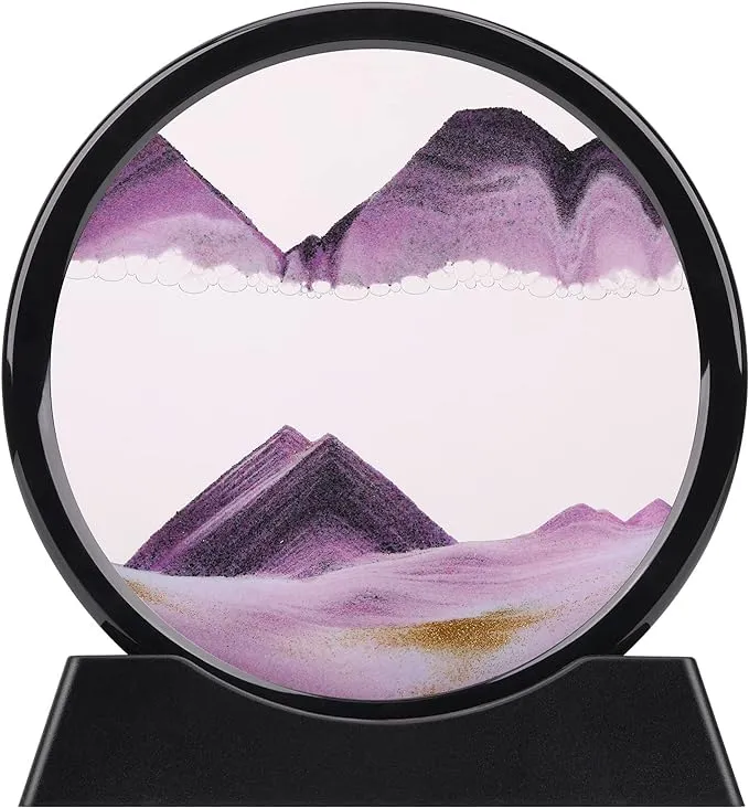 QLKUNLA Moving Sand Art Picture Liquid Motion 3D Deep Sea Sandscape in Motion Display Flowing Sand Frame Relaxing Desktop Home Office Work Decor Art Toys (7 inch, Purple)