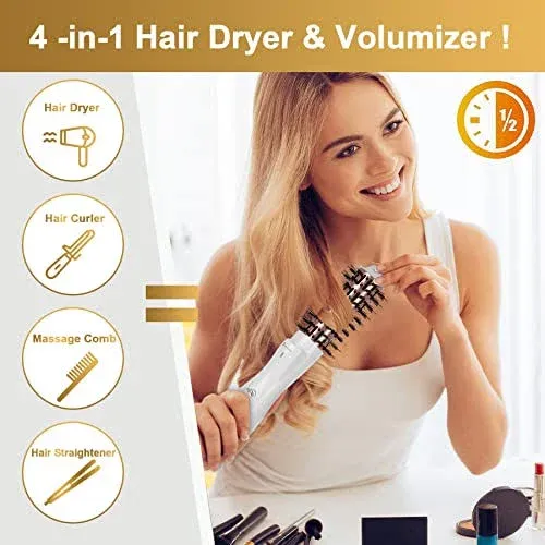 Hair Trends 1.5 inch Barrel Round Brush Blow Dryer, Negative Ionic One Step Volumizer Dryer, 4-in-1 Hot Air Brush-2.8 inch Plus Bristles