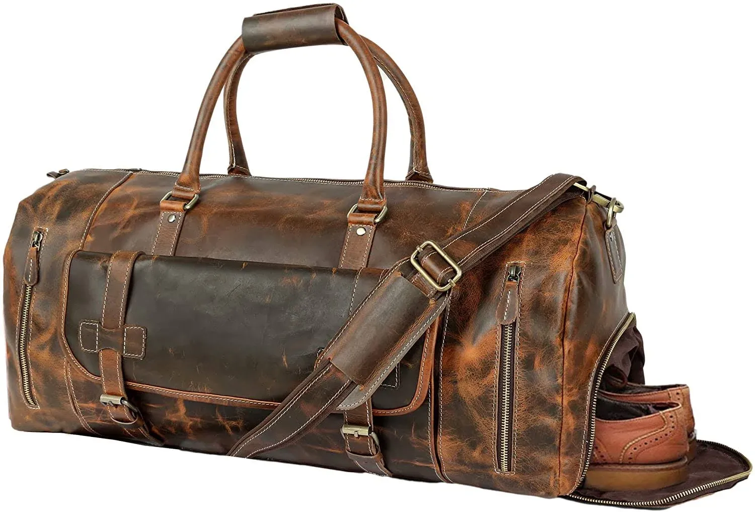 28 inch Duffel Bag Travel  Overnight Weekend Leather Bag  (Distressed Brown)