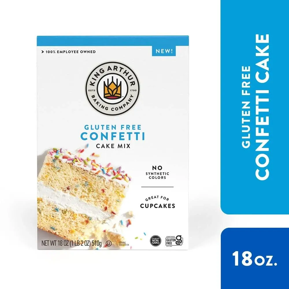 King Arthur Gluten Free Confetti Cake Mix: Delicious Birthday Baking Made Easy - 18 oz Box for Cakes, Cupcakes, and Desserts - Natural Colors, No Synthetic Flavors or Preservatives