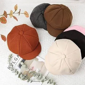 Cindeer 6 Pcs Women Newsboy Cap Ladies Hat Warm Wool Visor Beret Hats Soft Newsboy Hats for Women Vintage Baker Boy Hat