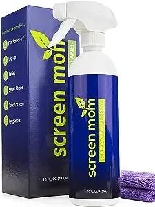 Screen Mom Screen Cleaner Spray and Microfiber Cloth 16oz Formulated in the USA Screen Cleaner Spray and Wipe for TV, Laptop, Computer, Phone, iPad, Car Screen Cleaning Kit Electronic Cleaner Spray