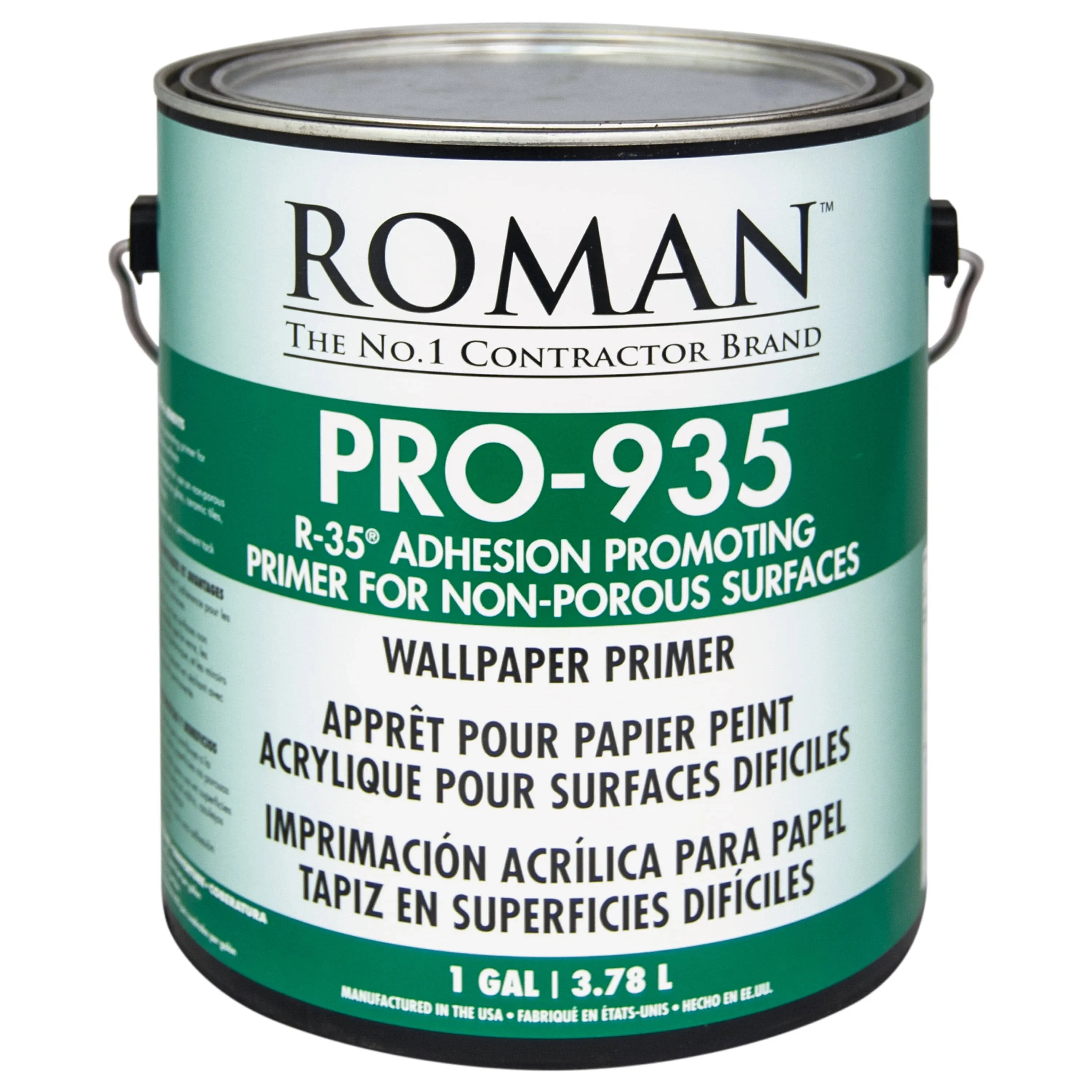 ROMAN R-35 Adhesion Promoting Tacky Wallpaper Primer for Glass, Tile, and Paneling, Sealed Surfaces, Fast Drying, Clear, PRO-935, Zero VOC, (1 Gallon - 450 sq. ft.),White