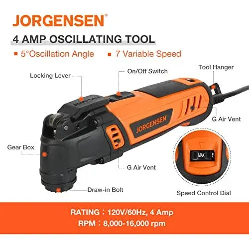 Jorgensen Oscillating Tool 5°Oscillation Angle, 4 Amp Oscillating Multi Tools Saw ...