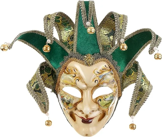 Full Face Venetian Jester Mask Masquerade Green Hand Painted Joker Wall ...