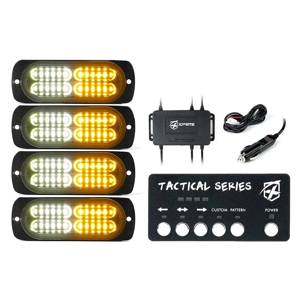 Xprite Surface Mount Strobe Lights Kit with Control Panel, Amber White Grill Grille Side Marker Flashing Emergency Warning Light for Trucks Vehicles ATV RV Cars Van 4PCS