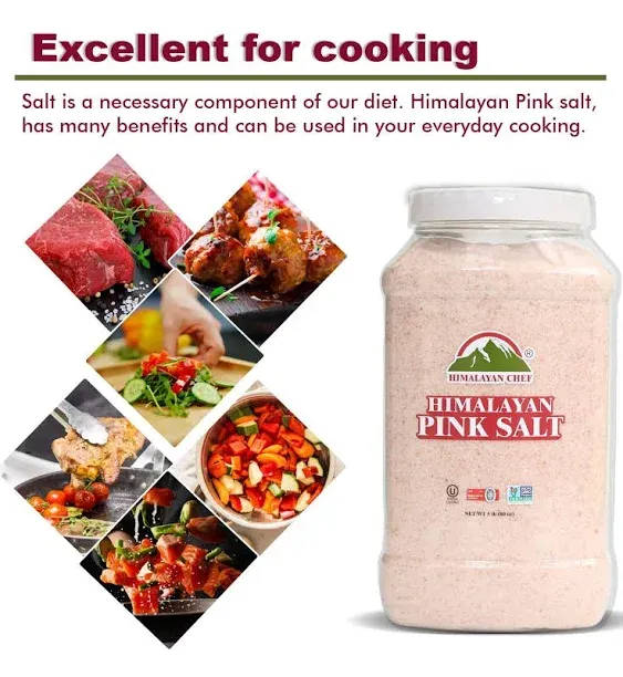 Himalayan Chef Himalayan Pink Salt - 5 lbs Fine Grain Plastic Jar - Kosher and Vegan Certified, 100% Natural and Pure Gourmet Crystal - Contains 84 Essential Minerals