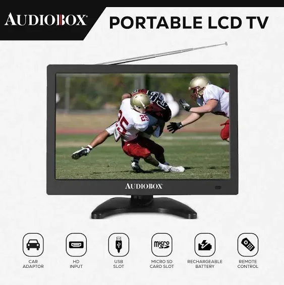 Audiobox 13&#034; Portable TV | HDMI, VGA, A/V, USB/SD Inputs | 3.5mm Output, AC/D...