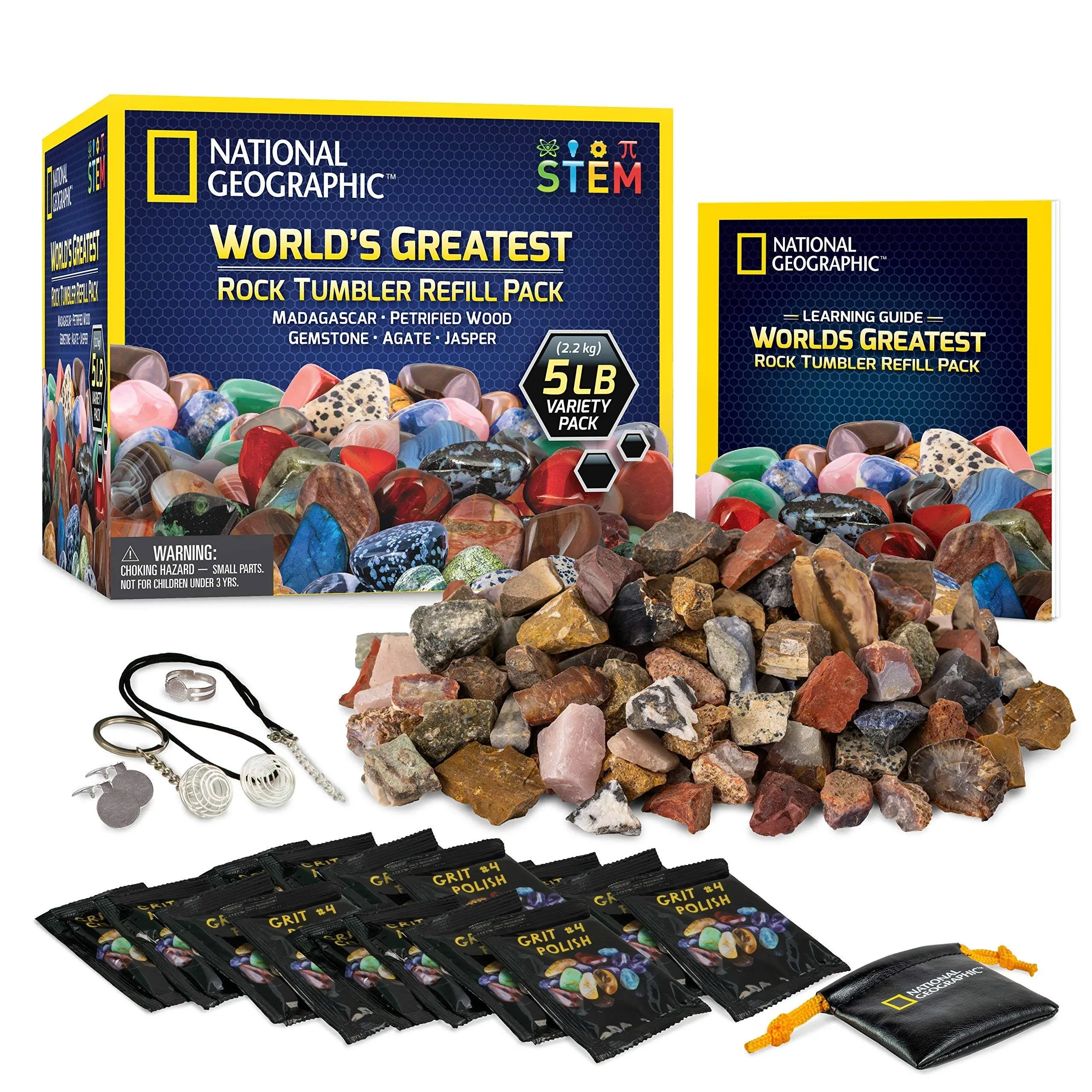 National Geographic Rock Tumbler Refill Kit - 5 lb. Mix of Rocks for Tumbling and Rough Gemstones - Rock Tumbler Supplies Include Rock Tumbler Grit and Polish Refill, and Unpolished Rocks