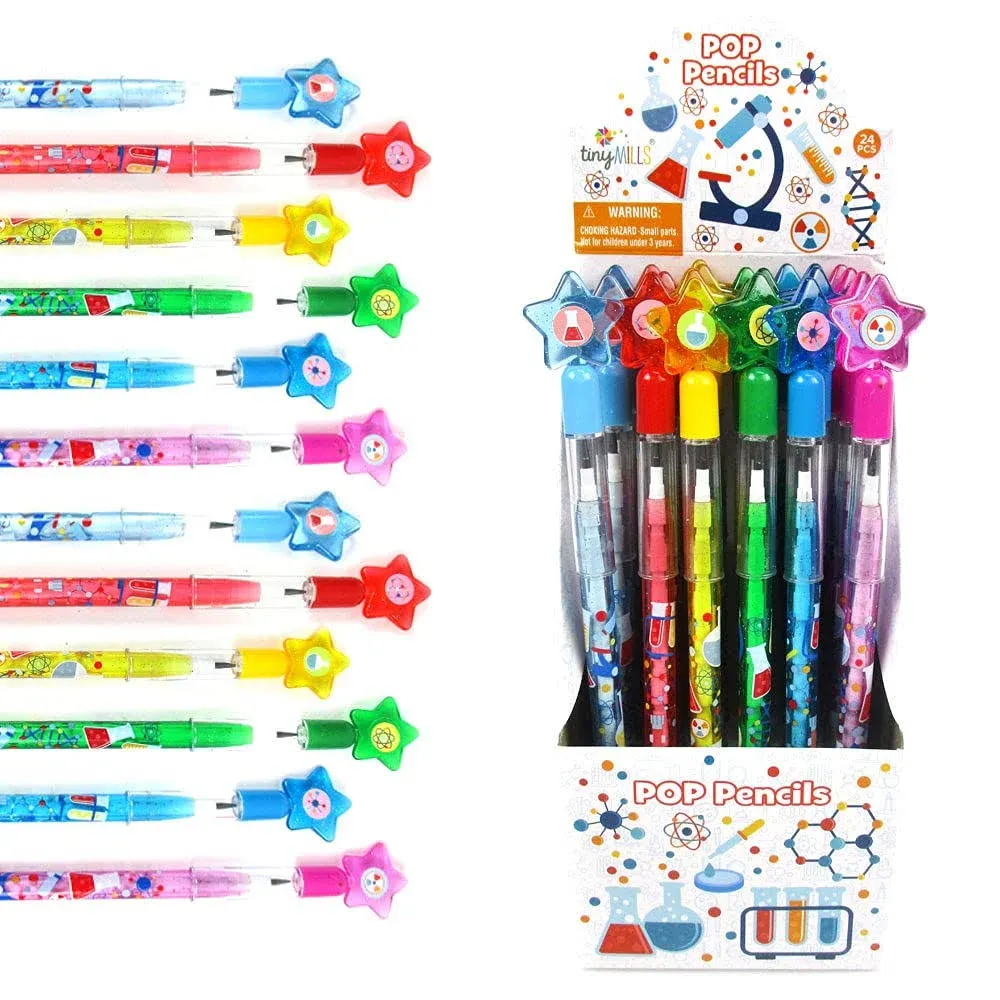 TINYMILLS 24 Pcs Science Themed Multi Point Stackable Pencil with Eraser for ...