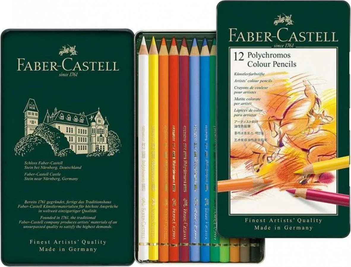 Faber-Castell POLYCHROMOS COLORED PENCILS 12 Piece Set in Tin 110012