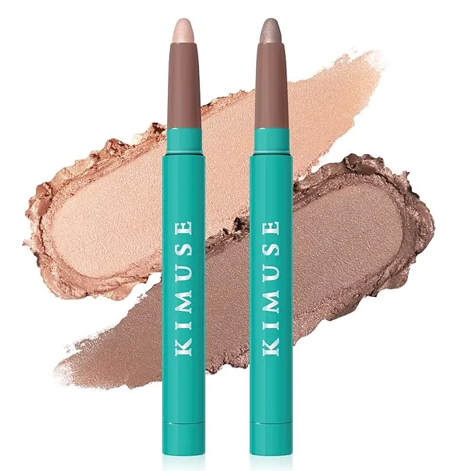 KIMUSE 2PCS Waterproof Eyeshadow Stick Set, Brightener Eyeshadow Pencil Duo, Glitter Highlighter Eye Liner, Shimmer Creamy Long Lasting Eye Makeup