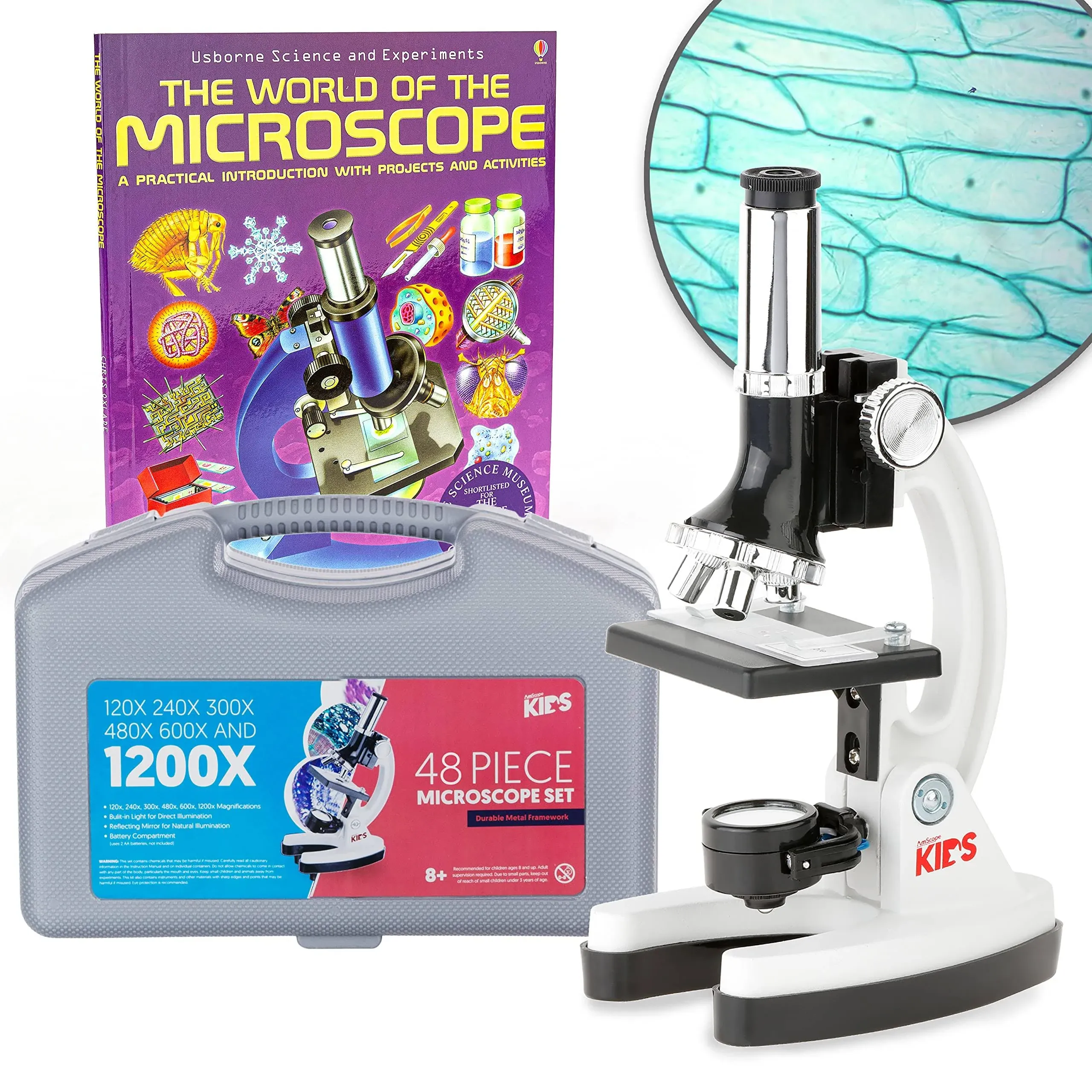 Amscope 1200x 40-Pcs Kids Student Beginner Microscope Kit with Slides