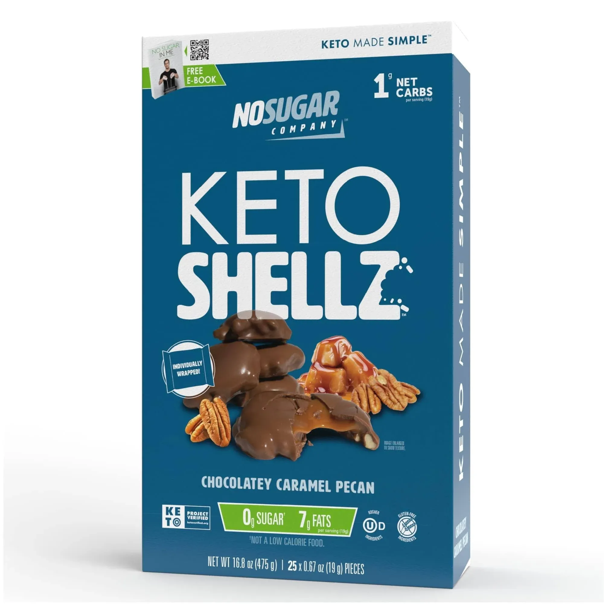 No Sugar Turtle Candy, Keto Shellz - Sugar Free (0g) Treat On-the-go Keto Snack - 25 Pack, Individually Wrapped - Gluten Free, Kosher, Value Pack (1 Pack, Caramel Pecan)