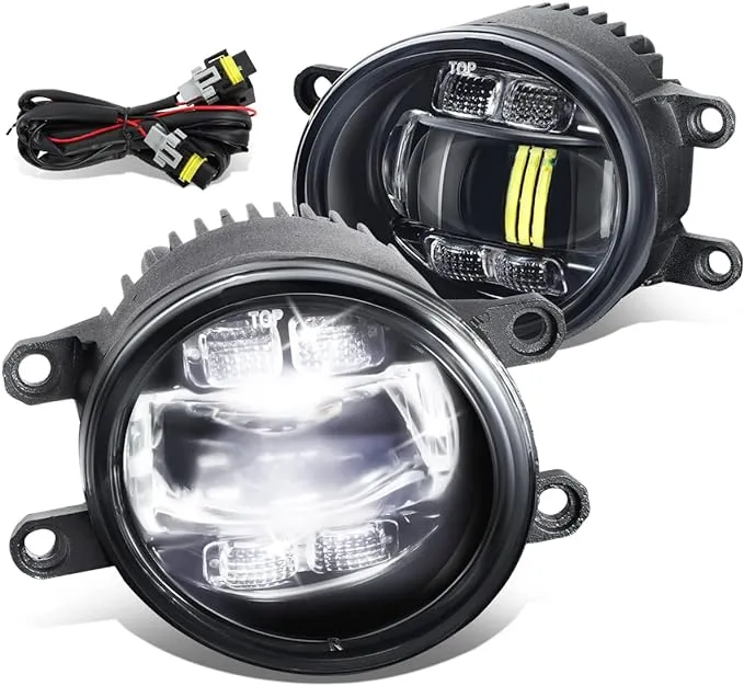 DNA MOTORING FL-ZTL-368-CH Pair of Bug-Eyed Style Projector LED Fog Lights Compatible with 10-13 4Runner / 12-20 Tacoma / 07-14 Camry / 09-13 Corolla,Clear Lens