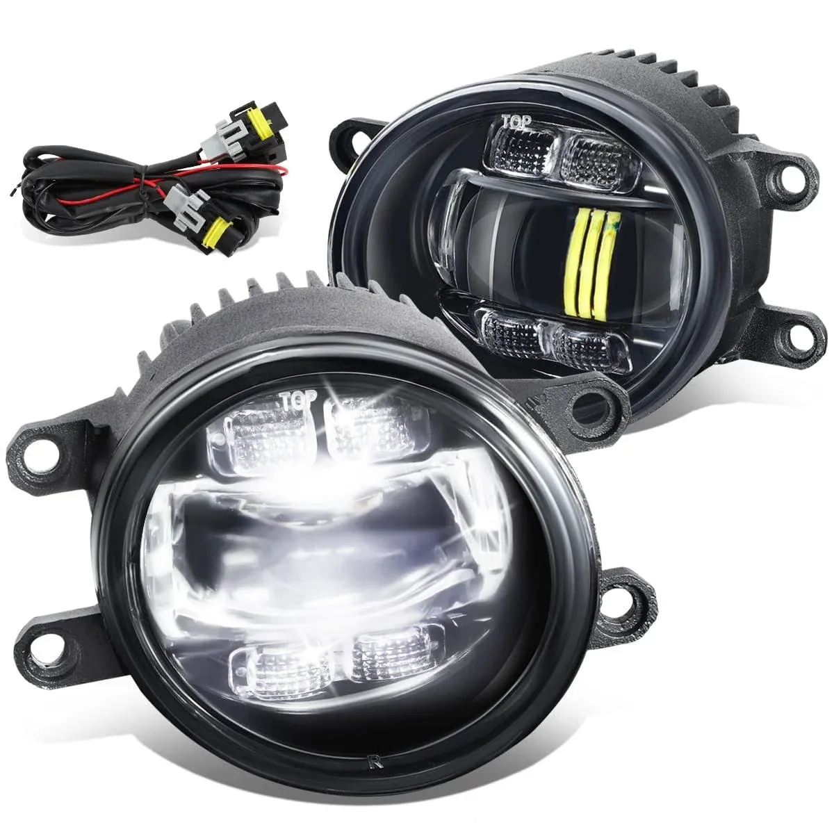 DNA MOTORING FL-ZTL-368-CH Pair of Bug-Eyed Style Projector LED Fog Lights Compatible with 10-13 4Runner / 12-20 Tacoma / 07-14 Camry / 09-13 Corolla,Clear Lens