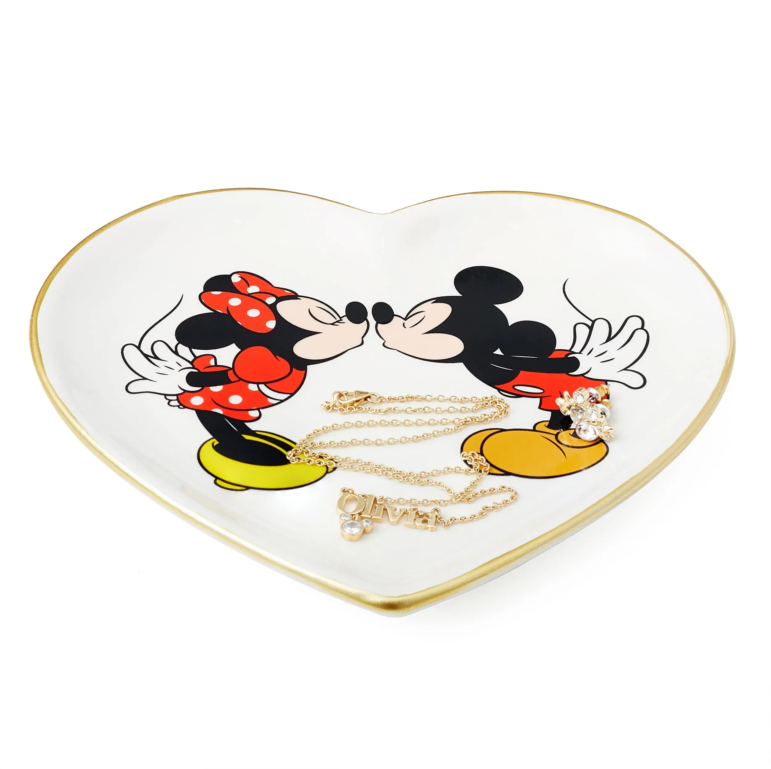 Disney Mickey and Minnie Mouse Ceramic Heart Trinket Tray Jewelry Dish Ring Holder