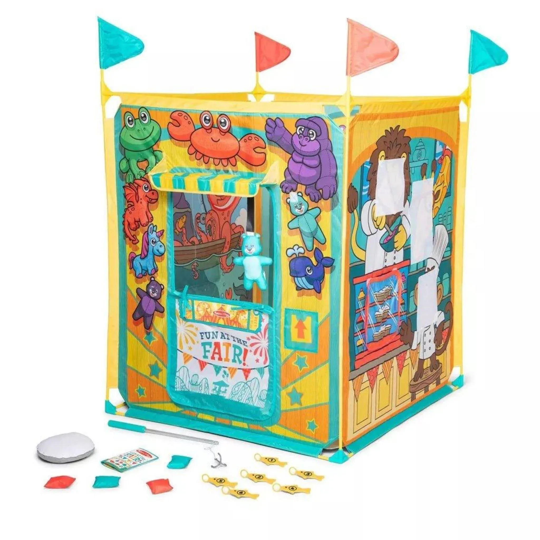 NEW MELISSA &amp; DOUG FUN AT THE FAIR! GAME CENTER PLAY TENT 4 SIDES OF ACTIVITIES