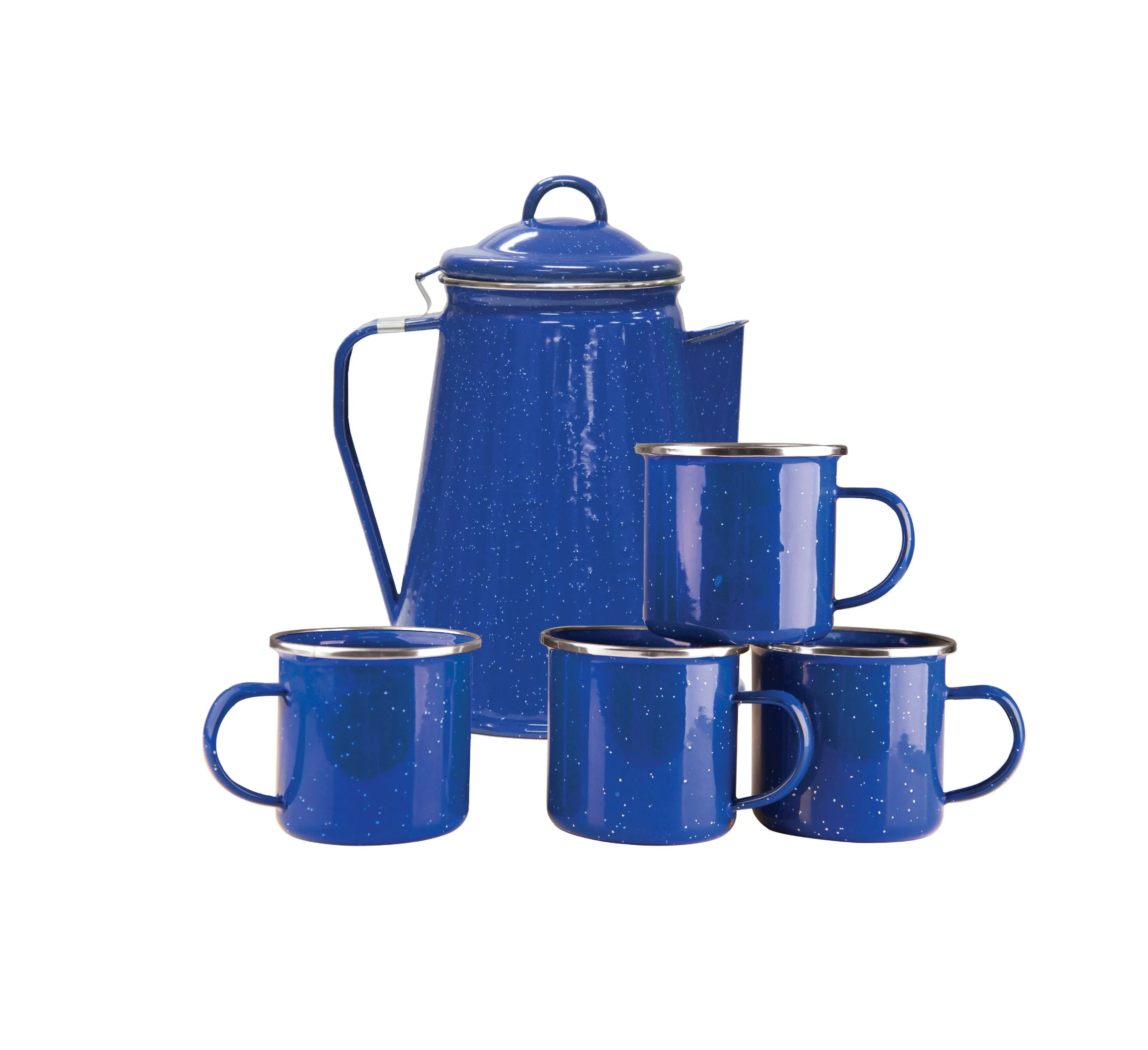 Stansport Enamel 8-Cup Coffee Pot with Percolator & Four 12oz Mugs