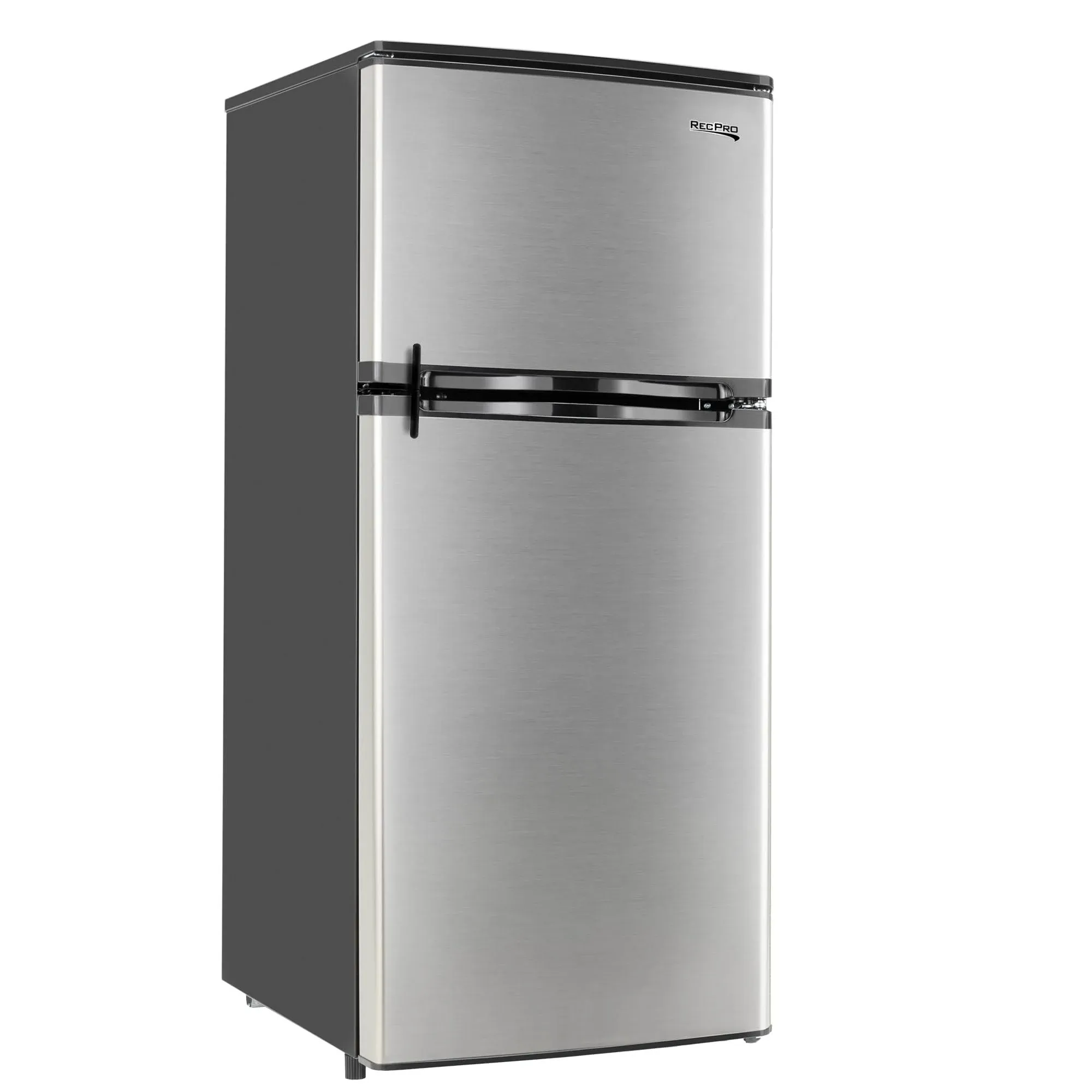 RecPro RV Refrigerator Stainless Steel | 4.4 Cubic Feet | 12V | 2 Door Fridge