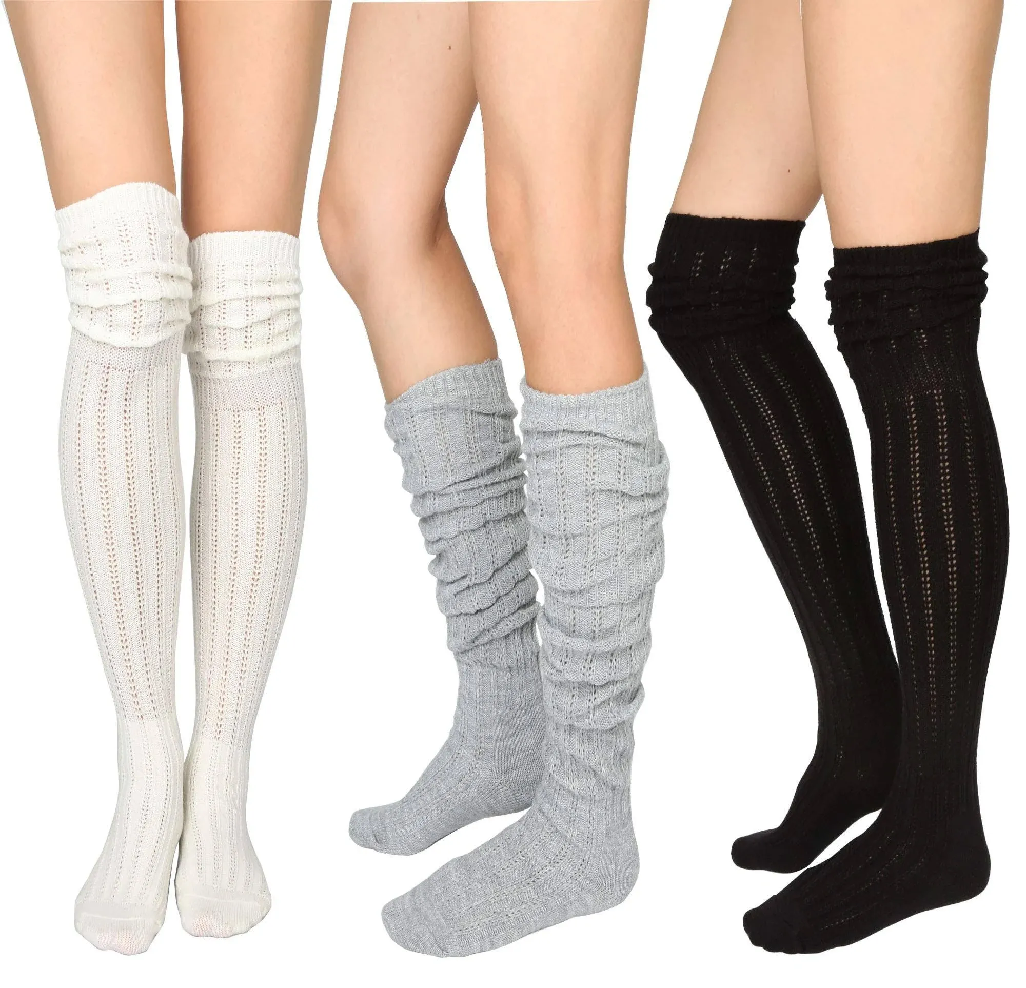 STYLEGAGA Winter Slouch Top Over The Knee High Knit Boot Socks