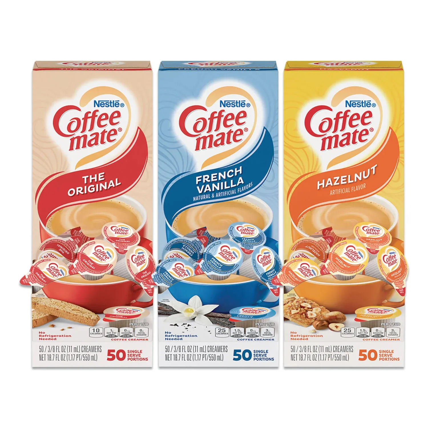 Coffee Mate Liquid Coffee Creamer French Vanilla/Hazelnut/Original 0.38 oz Mini Cups 150