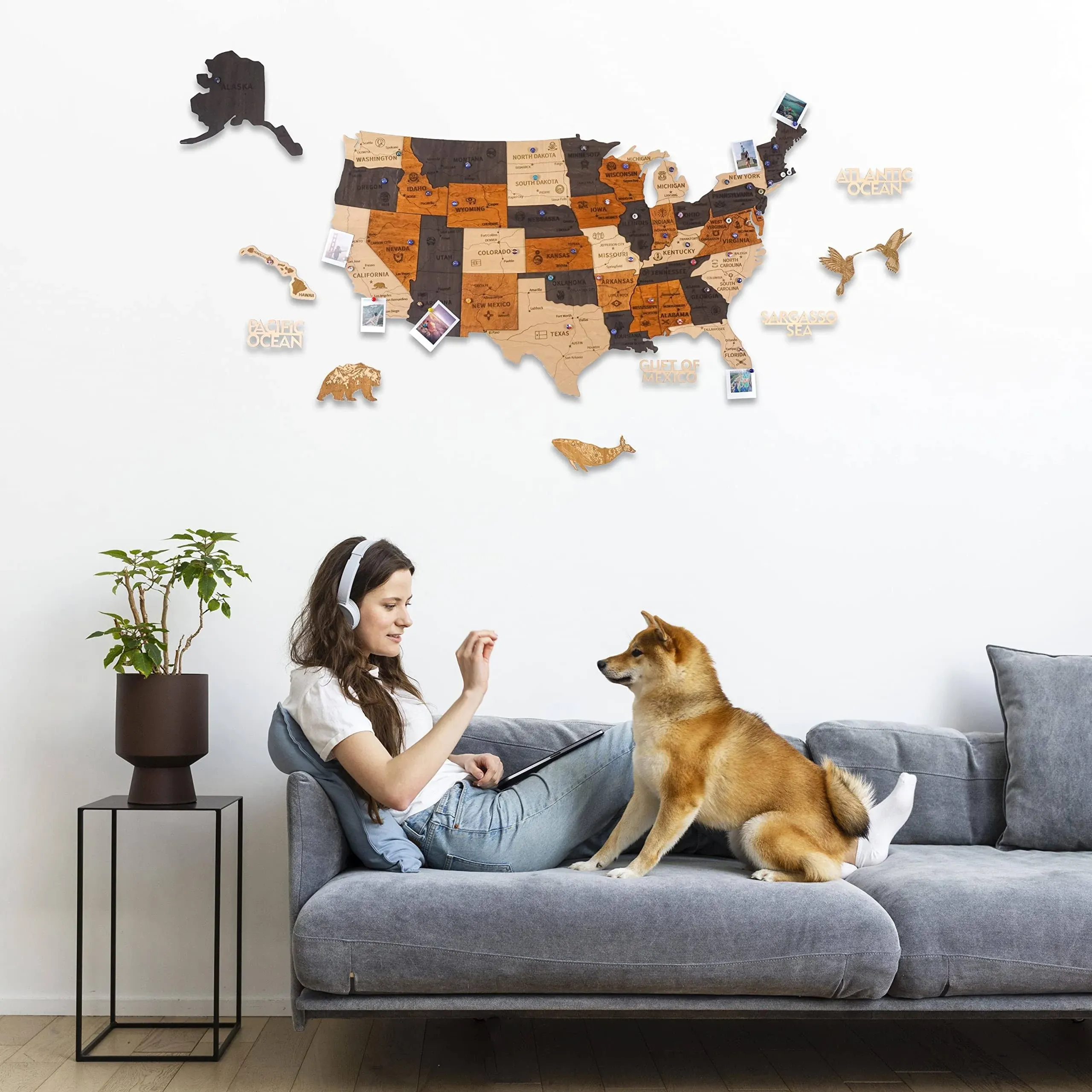 Jabihome 3D Wooden USA Map Wall Art, Size L (60.00&#034; x 37.5&#034;), Multi Color 