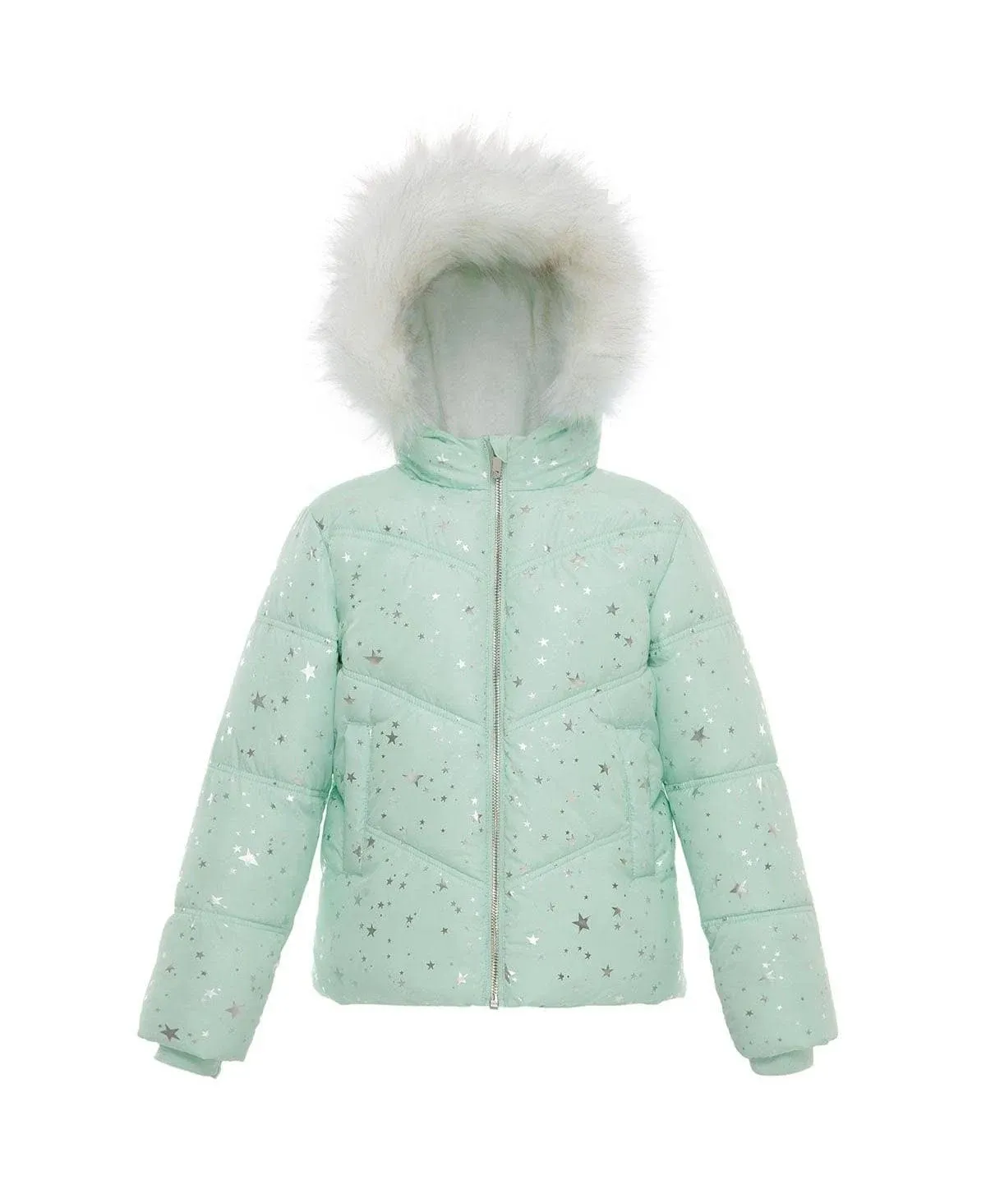 Rokka&Rolla Girls' Heavy Winter Puffer Jacket Bubble Coat-Green Silver Star, Size 4-5